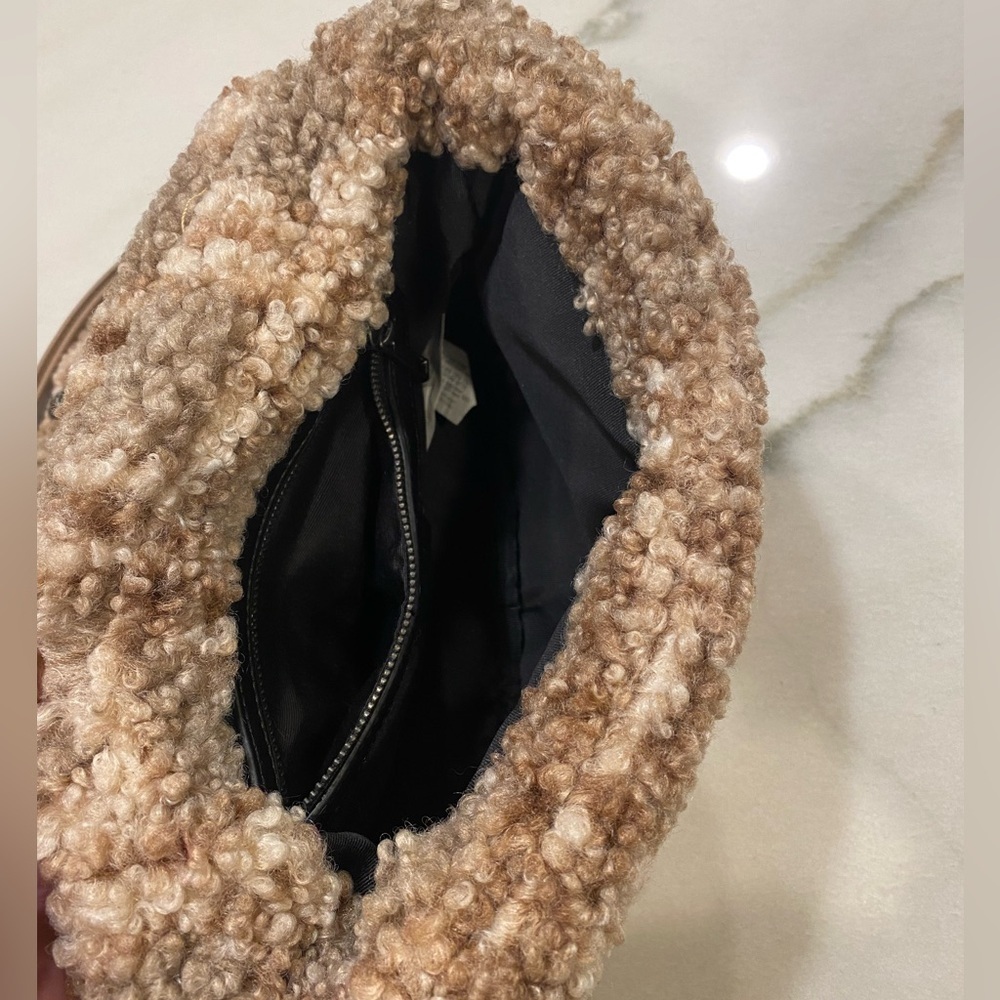 Zara Faux Fur Crossbody Flap Bag Pink Cream Tan Plaid Chain strap - Picture 10 of 13